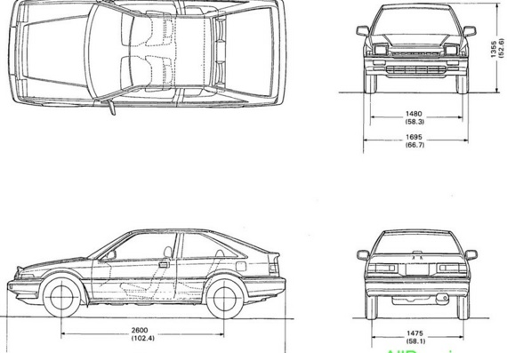 Honda Accord Hatchback (1986) (Хонда Аккорд Хэтчбек (1986)) - чертежи (рисунки) автомобиля